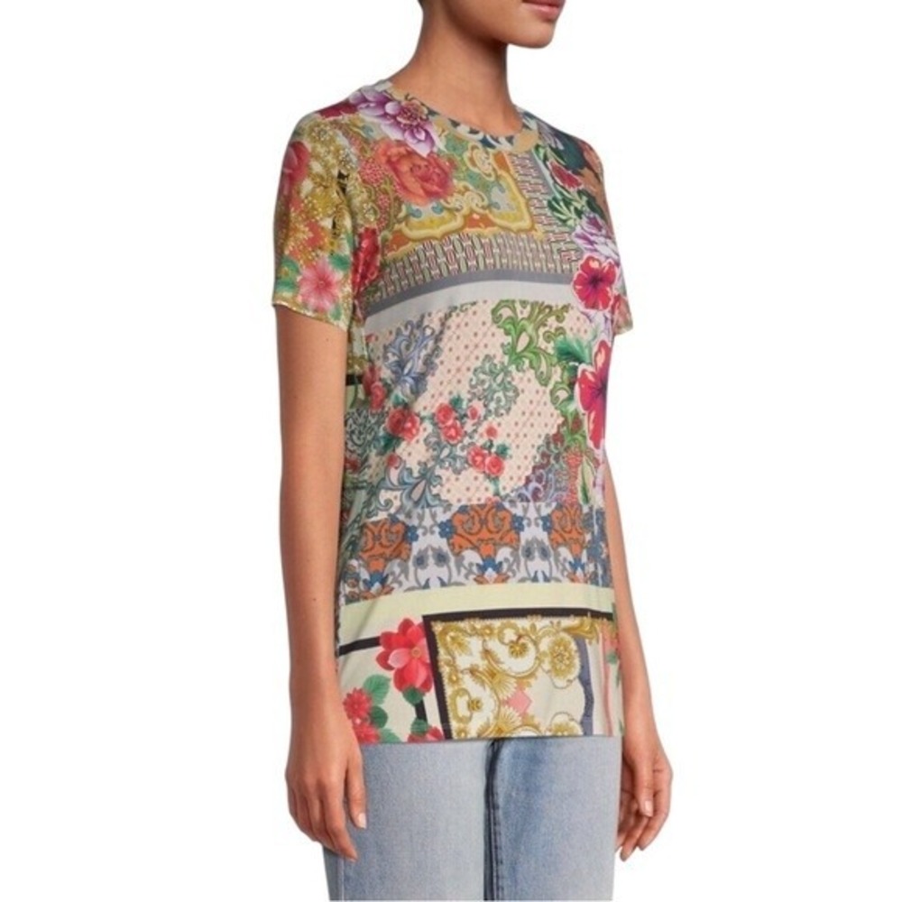 Johnny Was Catalina Block T-Shirt Patchwork Floral Blend Multicolor Size M - Picture 2 of 7